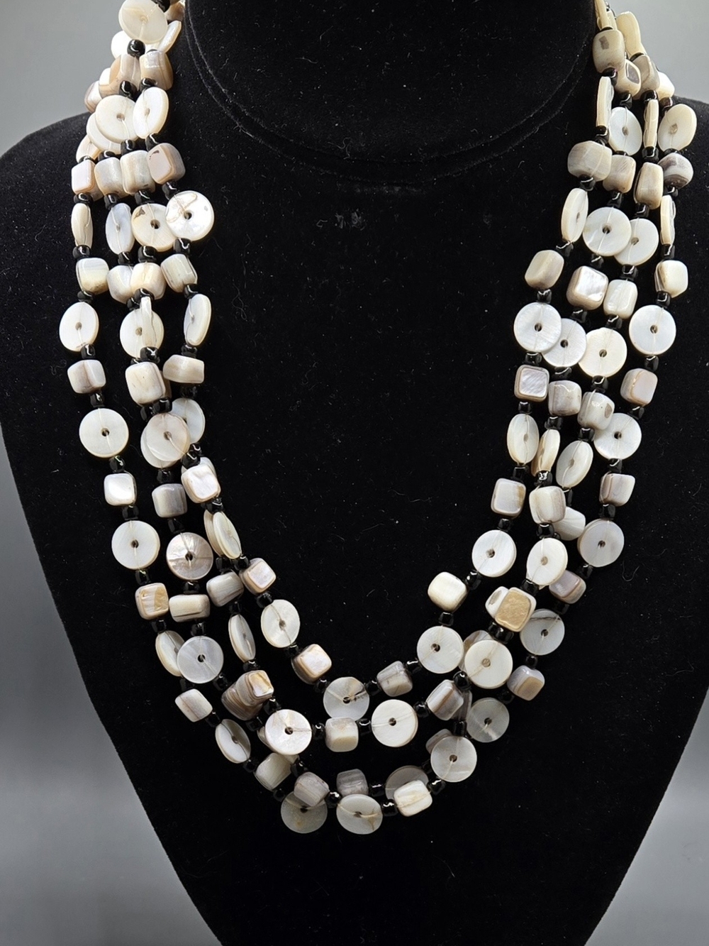 4 Strand Mother-of-Pearl & Shell Necklace 17" + 1" Extender
